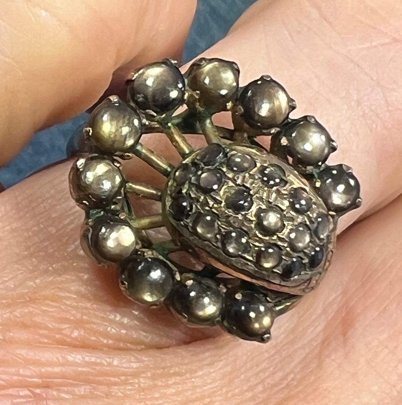 14k Gold Black Star Sapphire Modernist Sputnik Ring. Asymmetrical *Video*