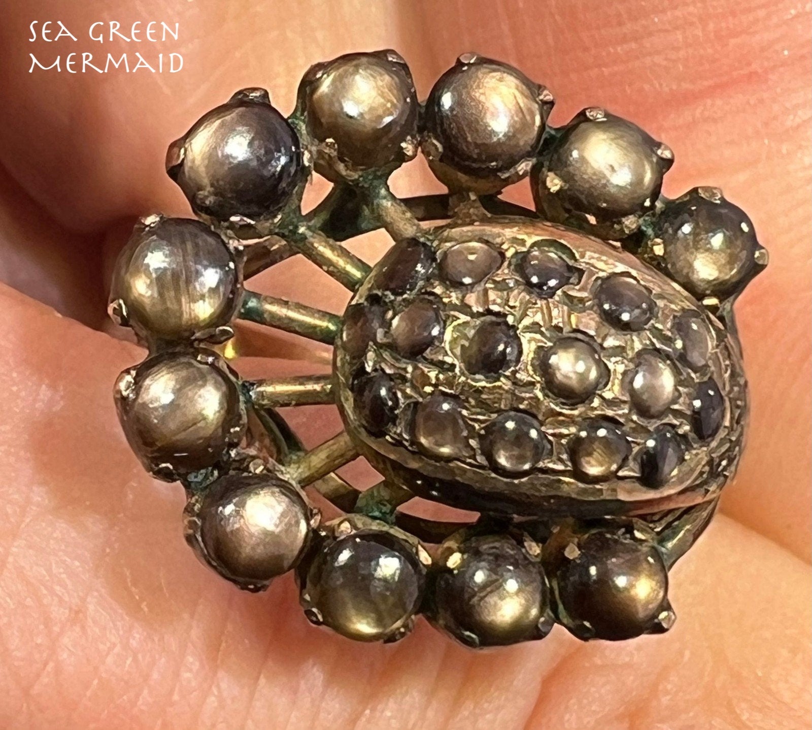 14k Gold Black Star Sapphire Modernist Sputnik Ring. Asymmetrical *Video*