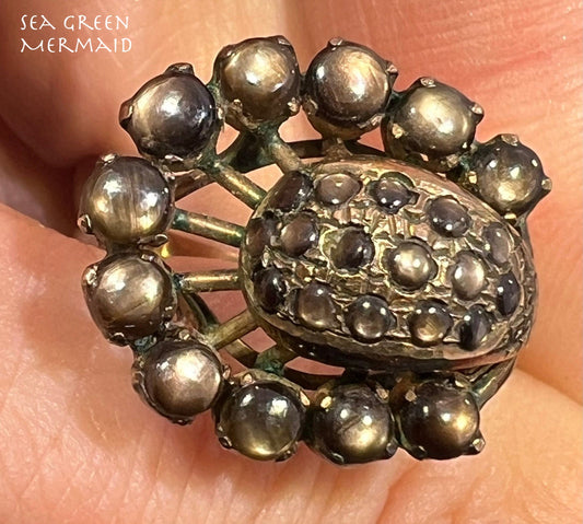 14k Gold Black Star Sapphire Modernist Sputnik Ring. Asymmetrical *Video*