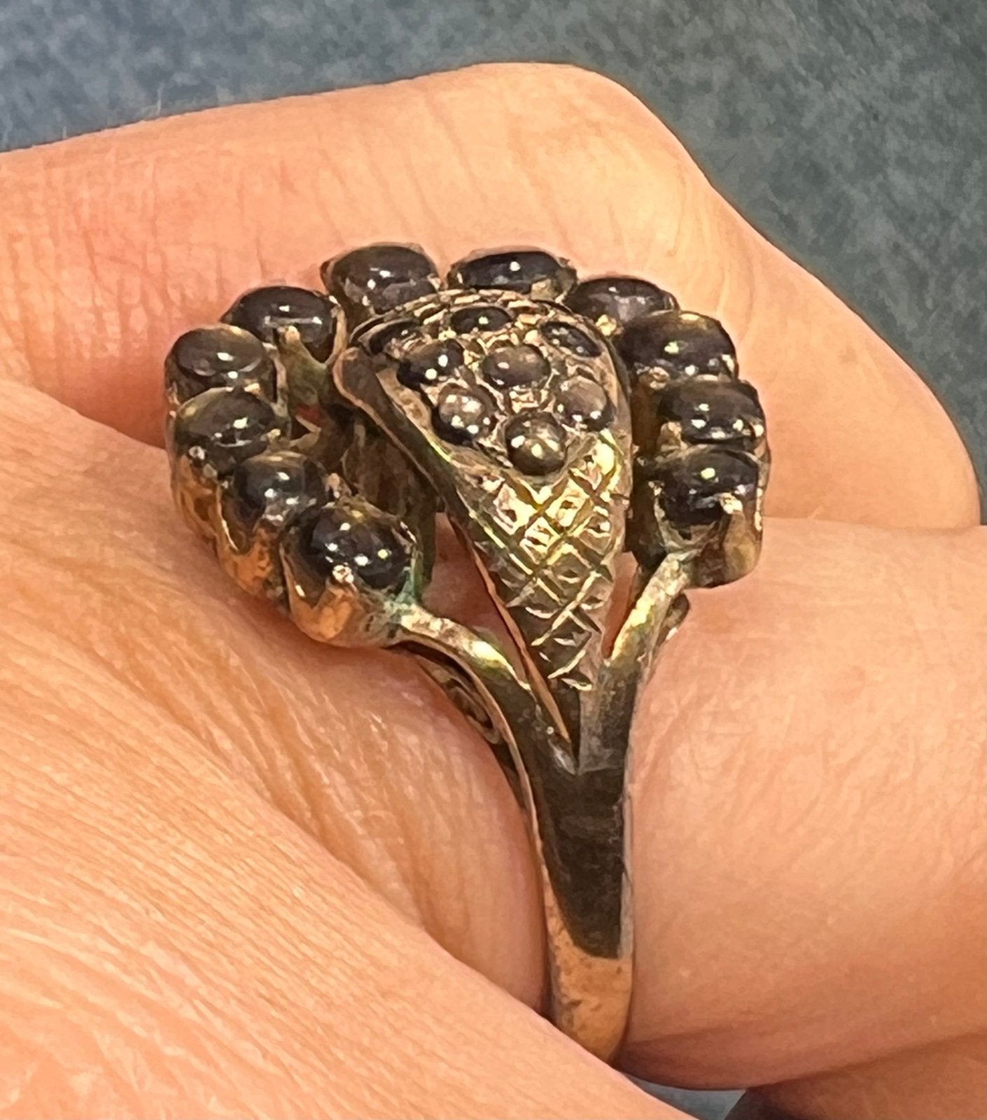 14k Gold Black Star Sapphire Modernist Sputnik Ring. Asymmetrical *Video*