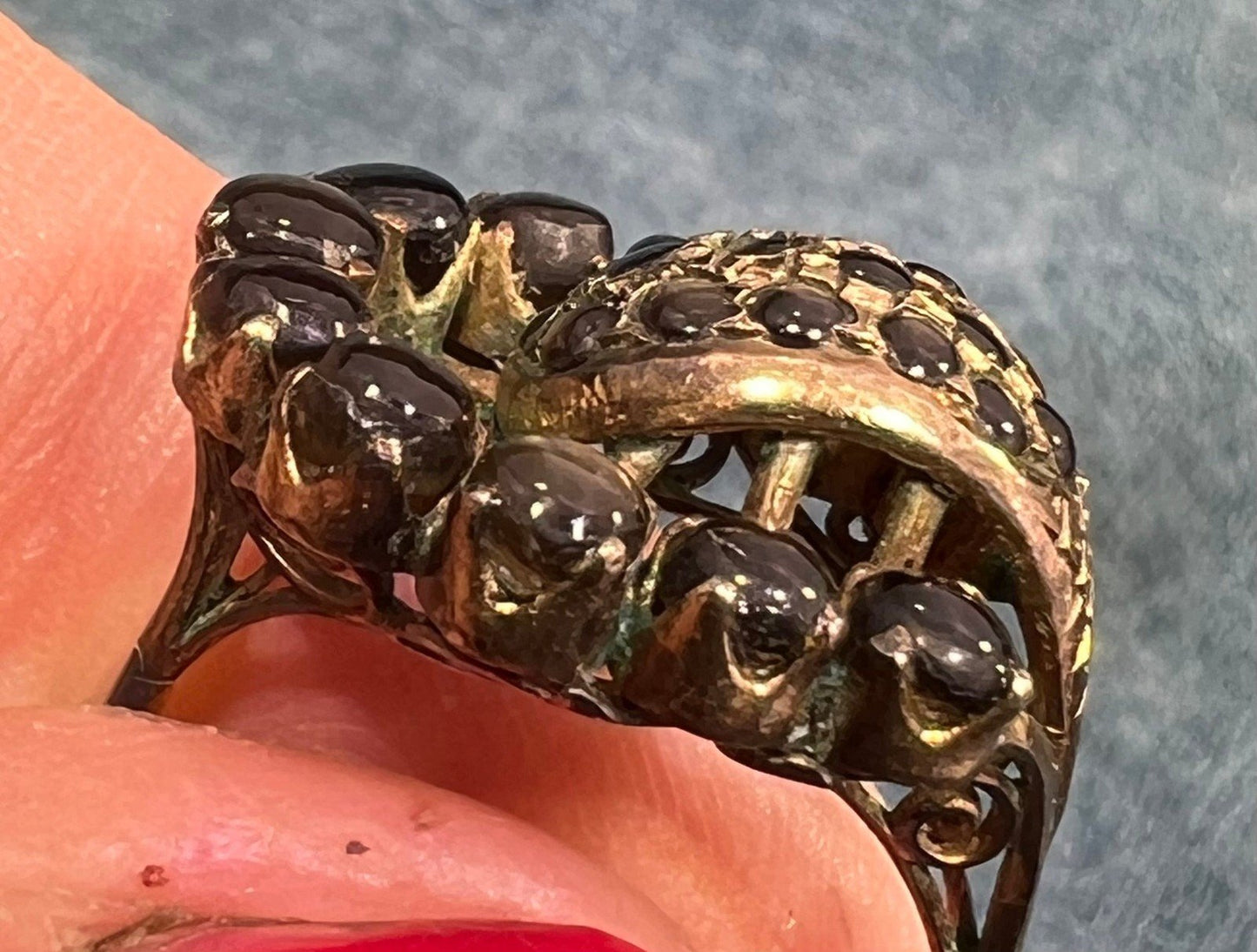 14k Gold Black Star Sapphire Modernist Sputnik Ring. Asymmetrical *Video*