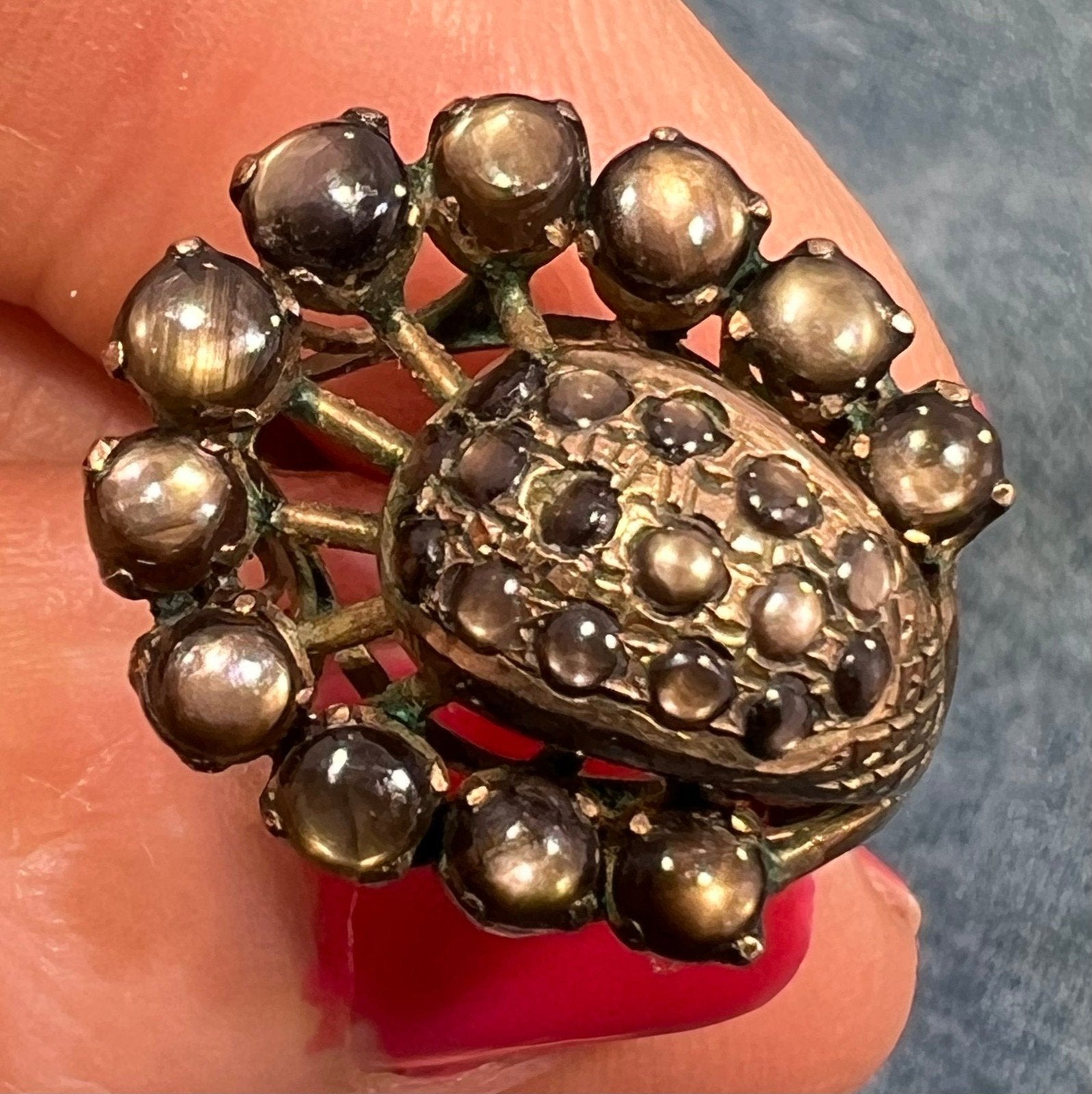 14k Gold Black Star Sapphire Modernist Sputnik Ring. Asymmetrical *Video*