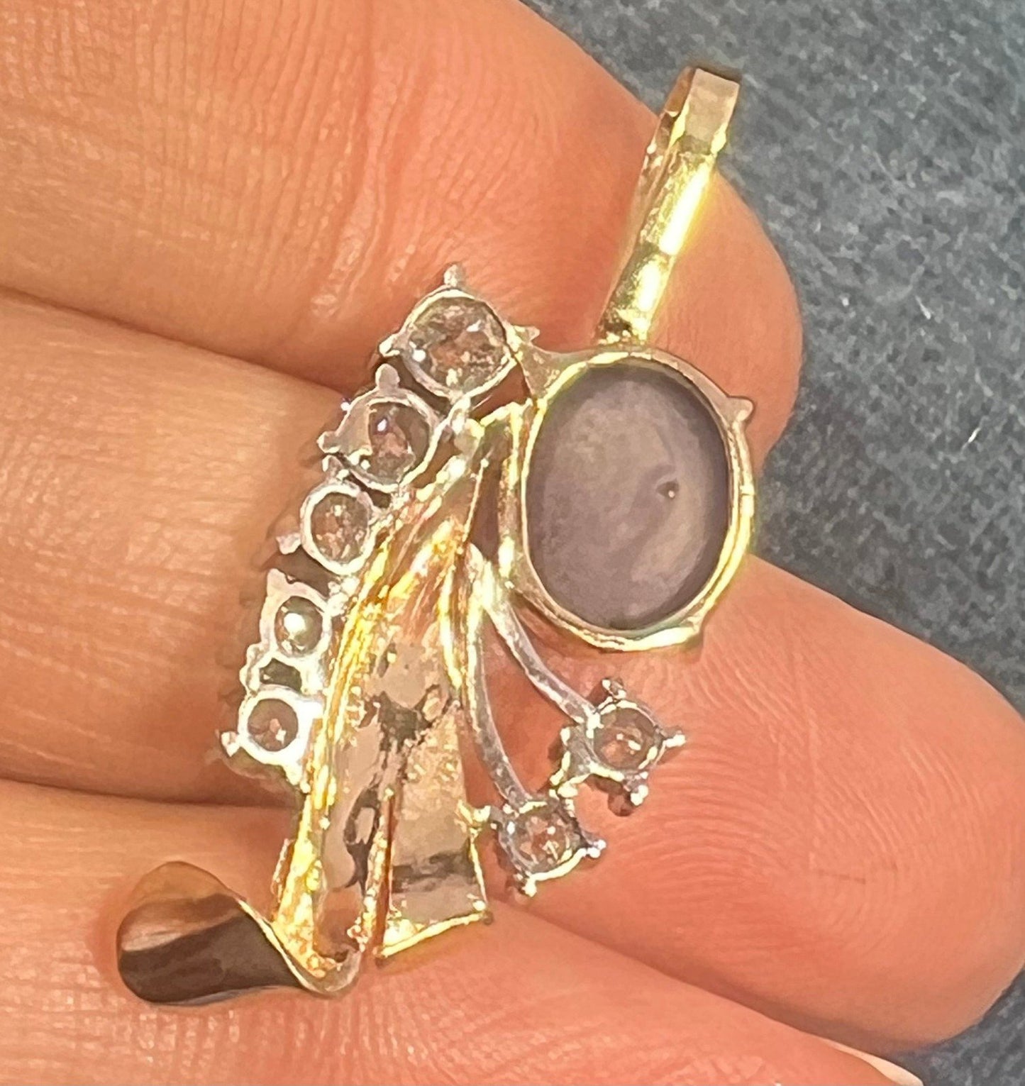 14k Gold Blue STAR SAPPHIRE + Diamond Pendant *Video* - L