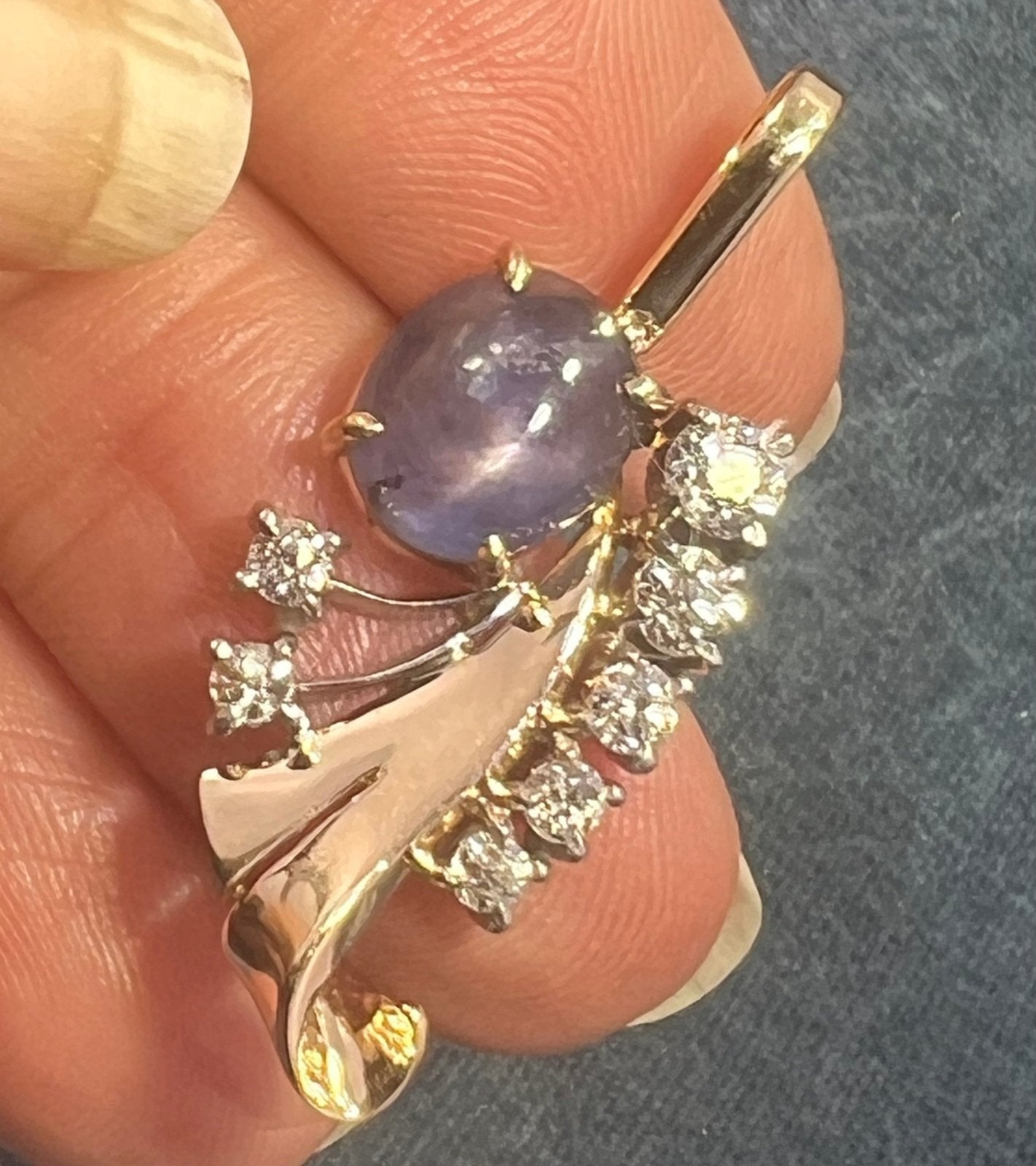 14k Gold Blue STAR SAPPHIRE + Diamond Pendant *Video* - L