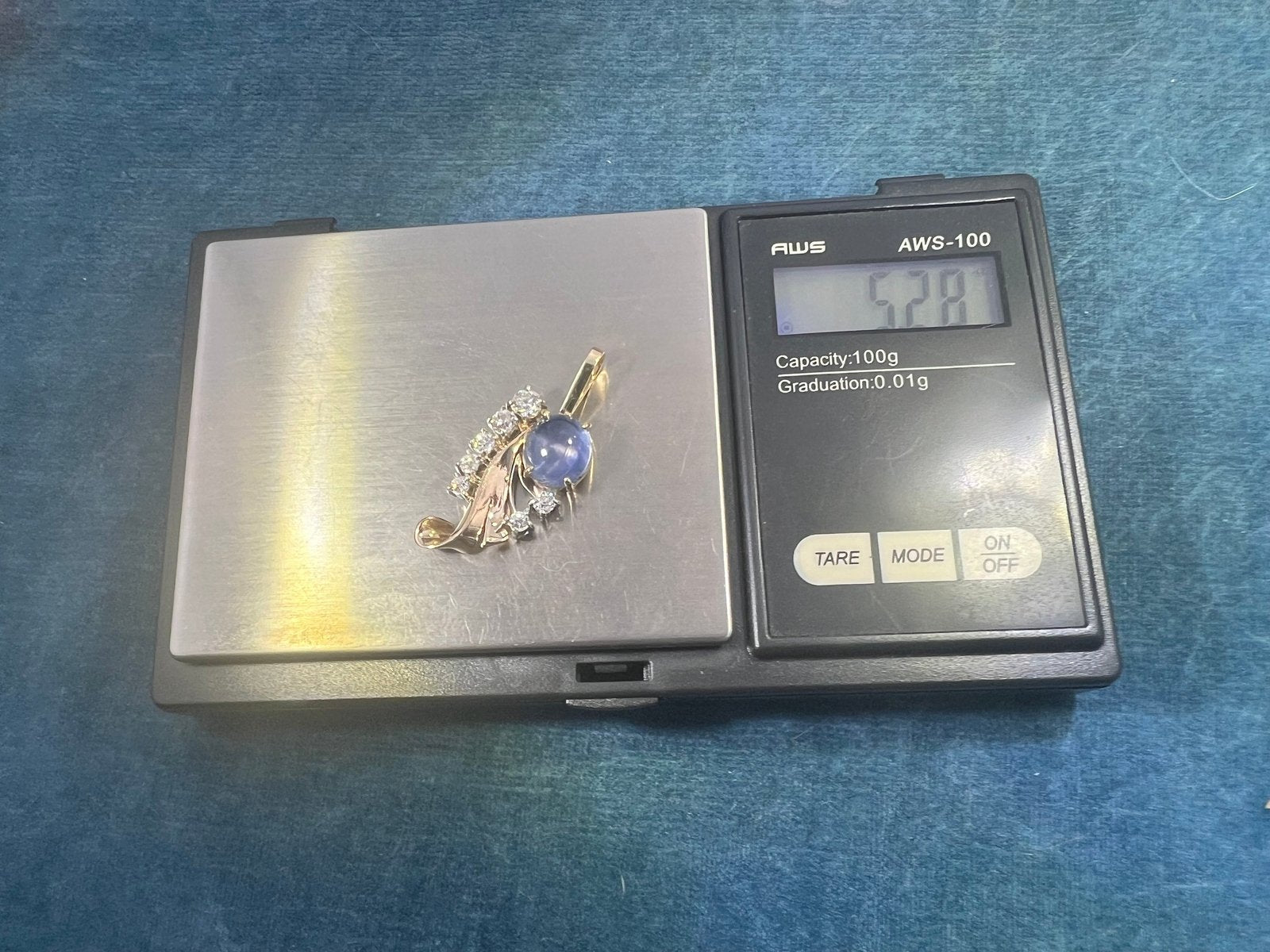 14k Gold Blue STAR SAPPHIRE + Diamond Pendant *Video* - R