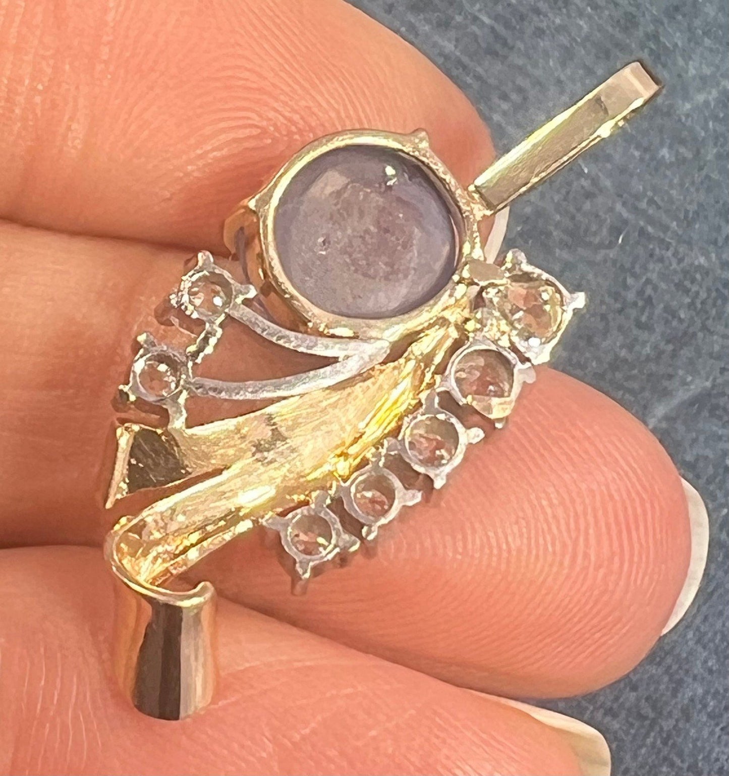 14k Gold Blue STAR SAPPHIRE + Diamond Pendant *Video* - R