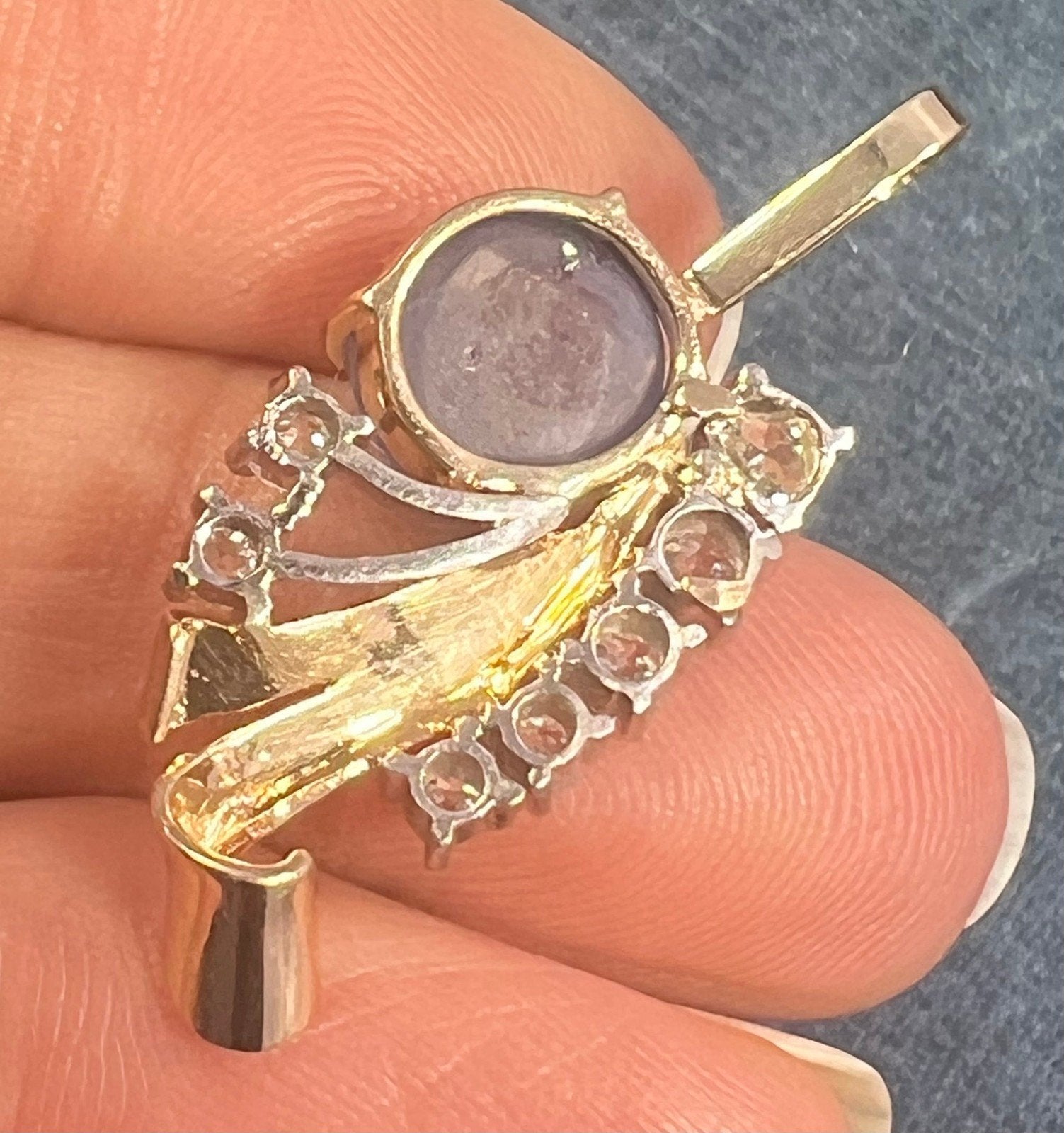 14k Gold Blue STAR SAPPHIRE + Diamond Pendant *Video* - R