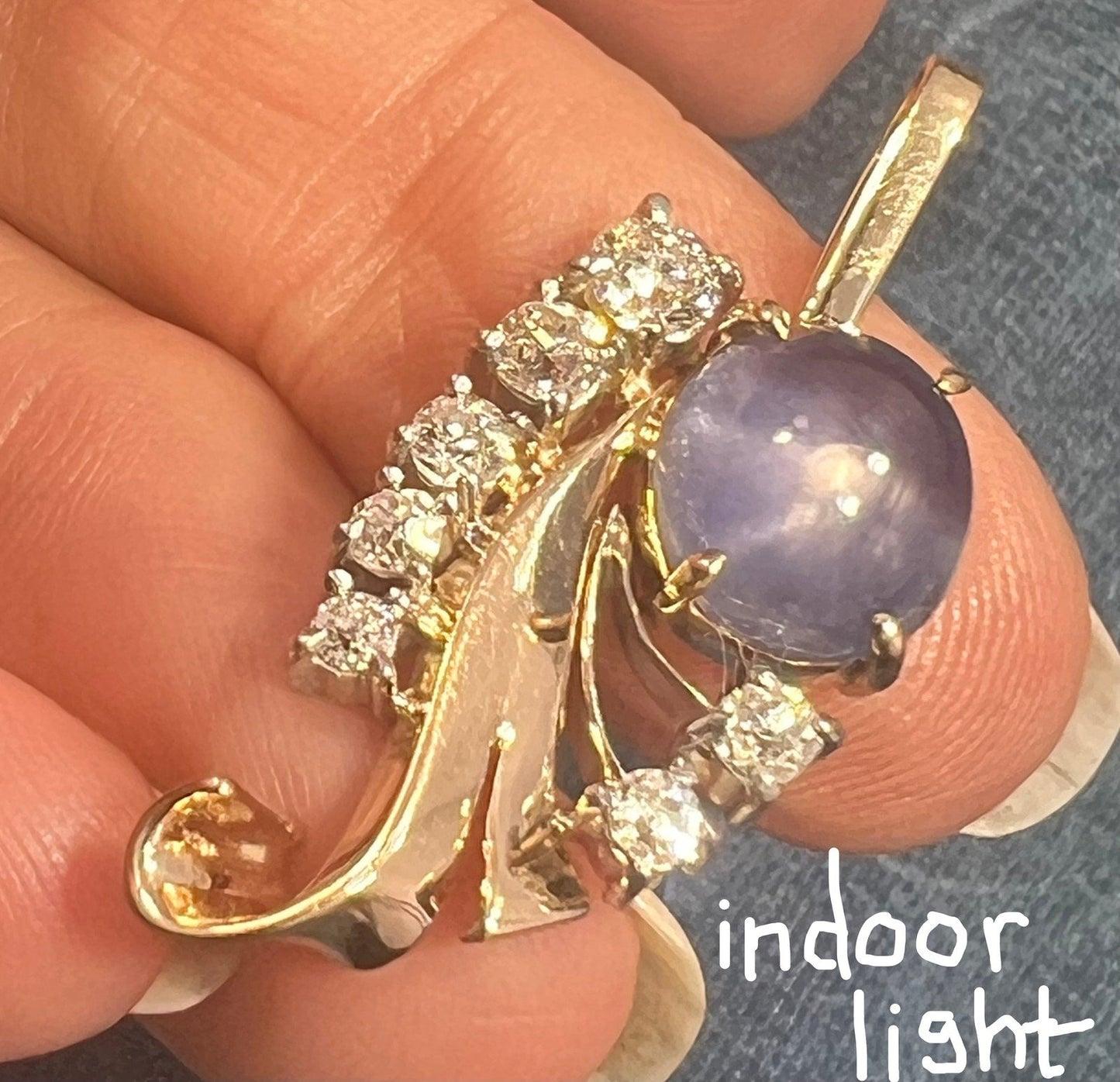 14k Gold Blue STAR SAPPHIRE + Diamond Pendant *Video* - R