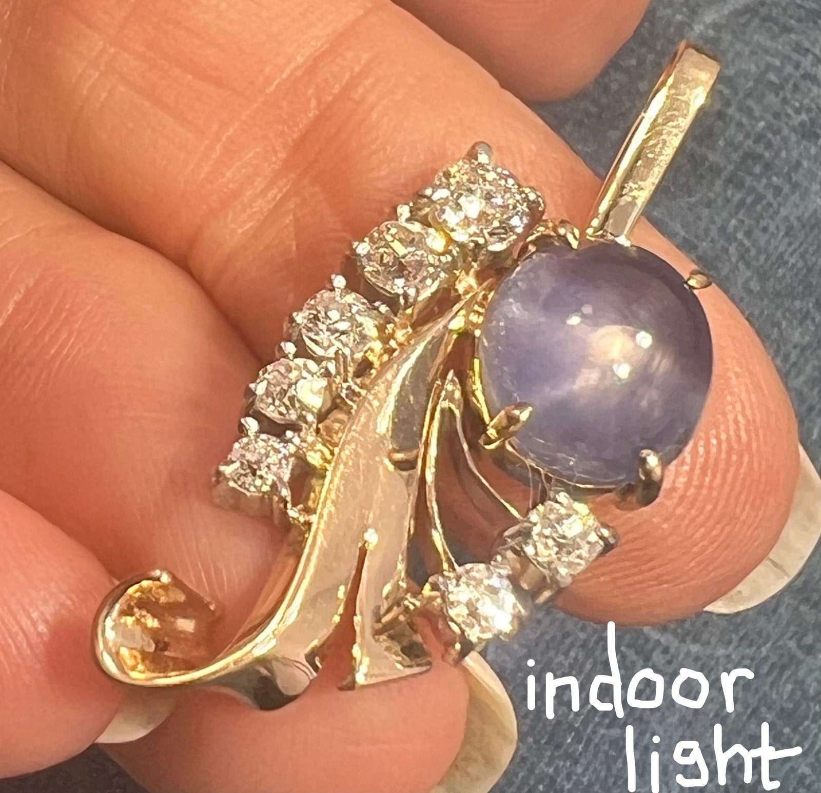 14k Gold Blue STAR SAPPHIRE + Diamond Pendant *Video* - R