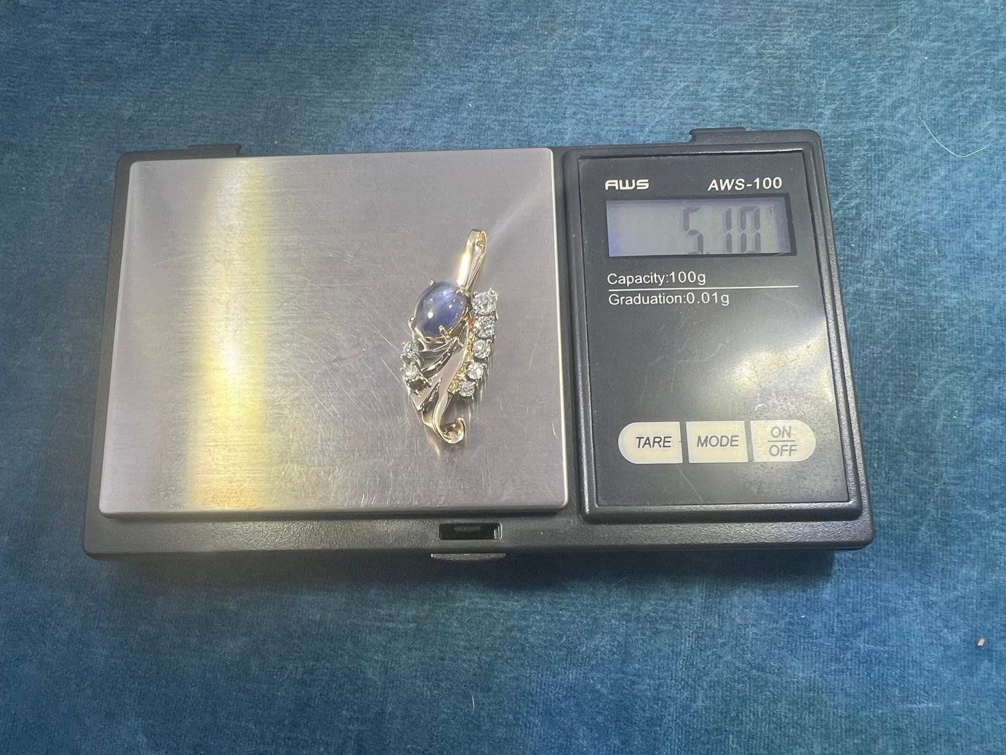 14k Gold Blue STAR SAPPHIRE + Diamond Pendant *Video* - L