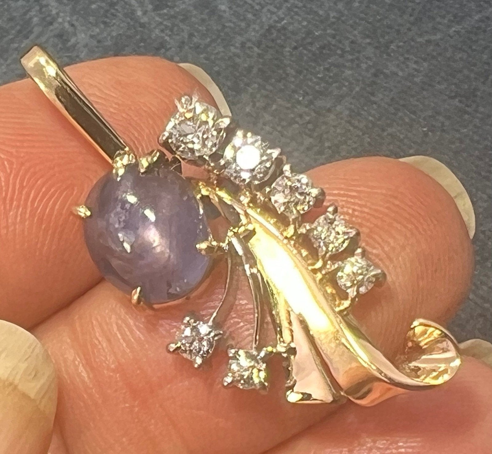 14k Gold Blue STAR SAPPHIRE + Diamond Pendant *Video* - L