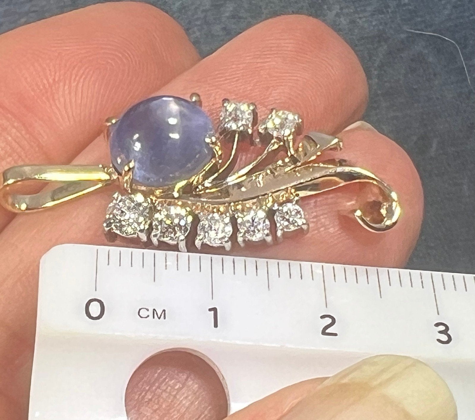 14k Gold Blue STAR SAPPHIRE + Diamond Pendant *Video* - R