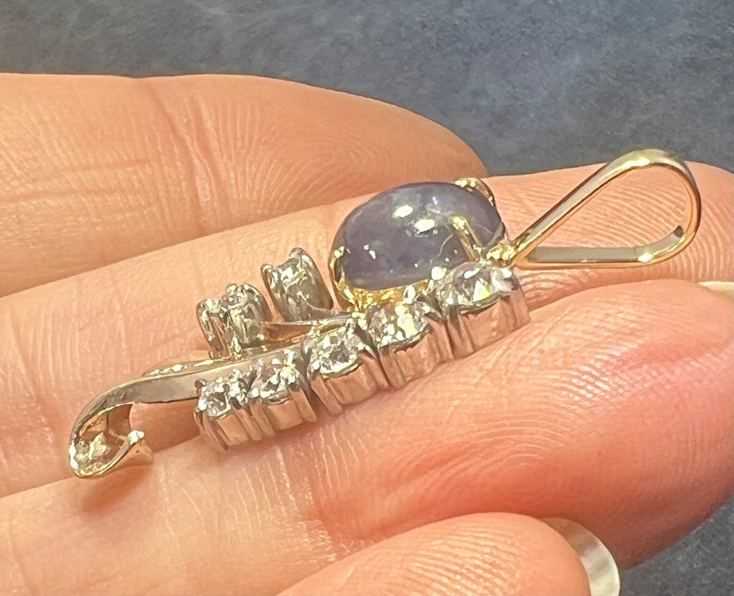 14k Gold Blue STAR SAPPHIRE + Diamond Pendant *Video* - L