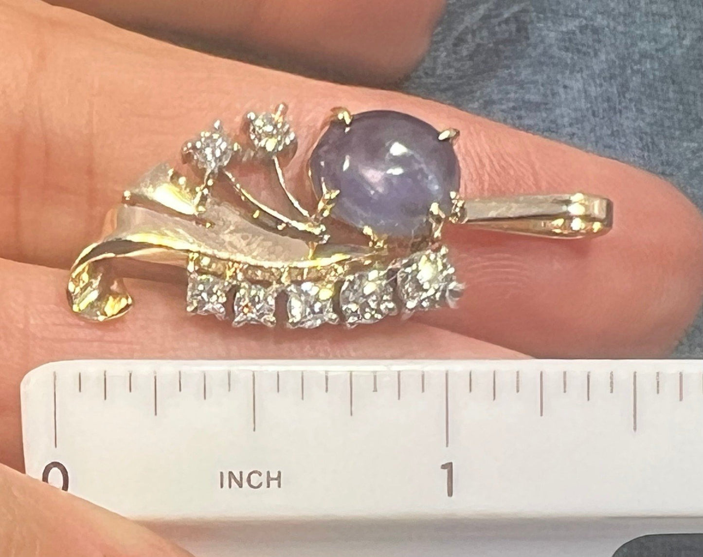 14k Gold Blue STAR SAPPHIRE + Diamond Pendant *Video* - L