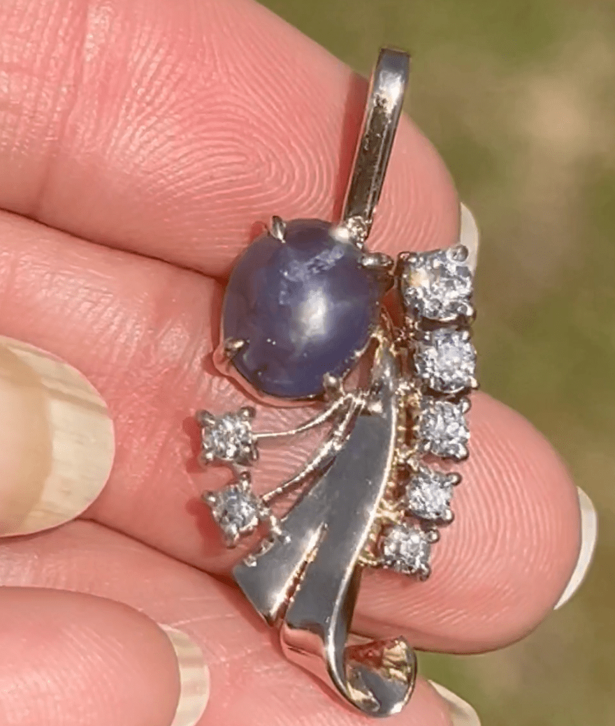 14k Gold Blue STAR SAPPHIRE + Diamond Pendant *Video* - L