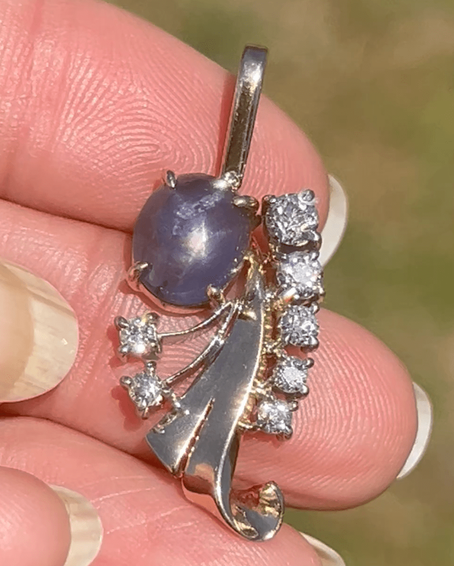 14k Gold Blue STAR SAPPHIRE + Diamond Pendant *Video* - L