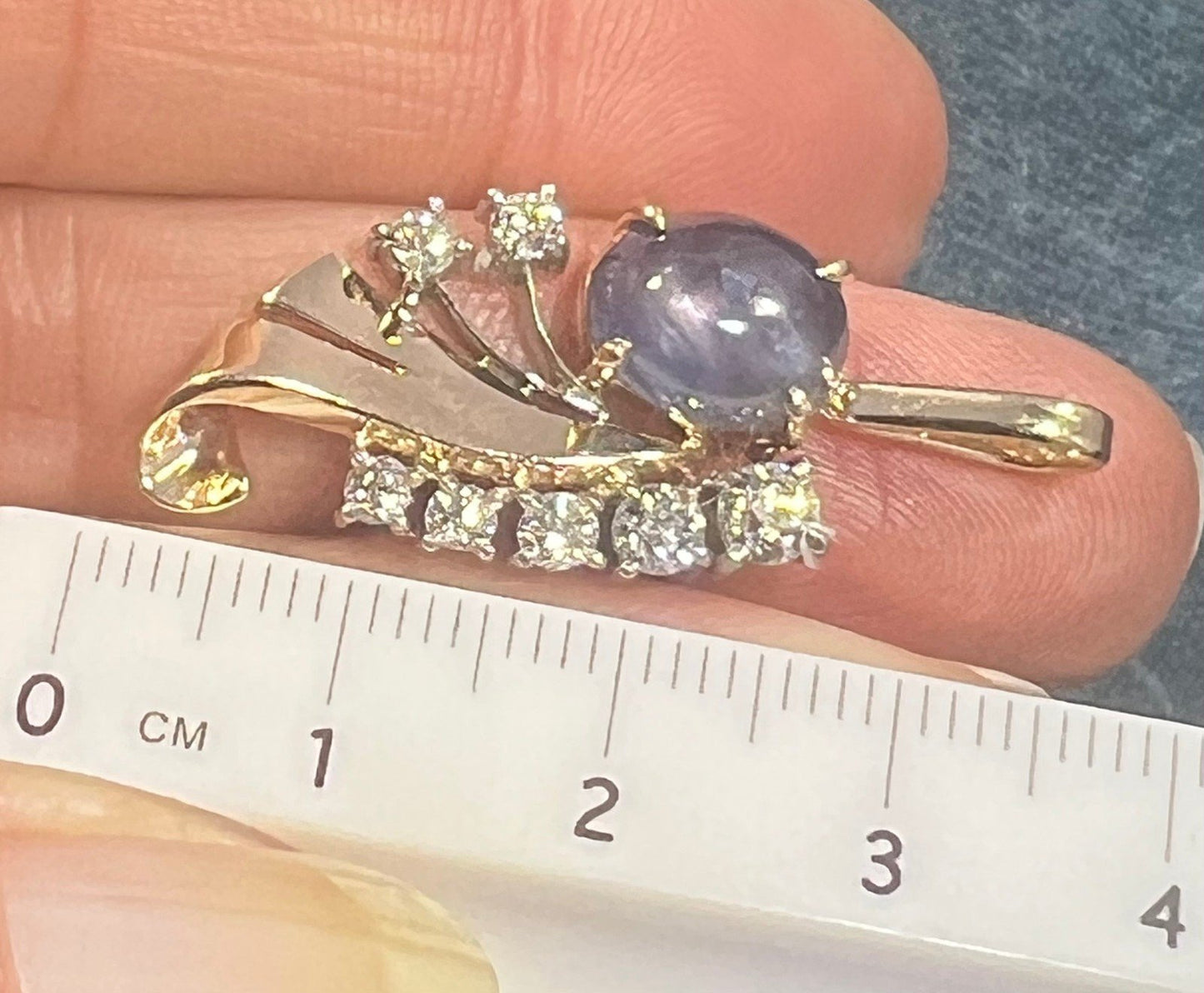 14k Gold Blue STAR SAPPHIRE + Diamond Pendant *Video* - L