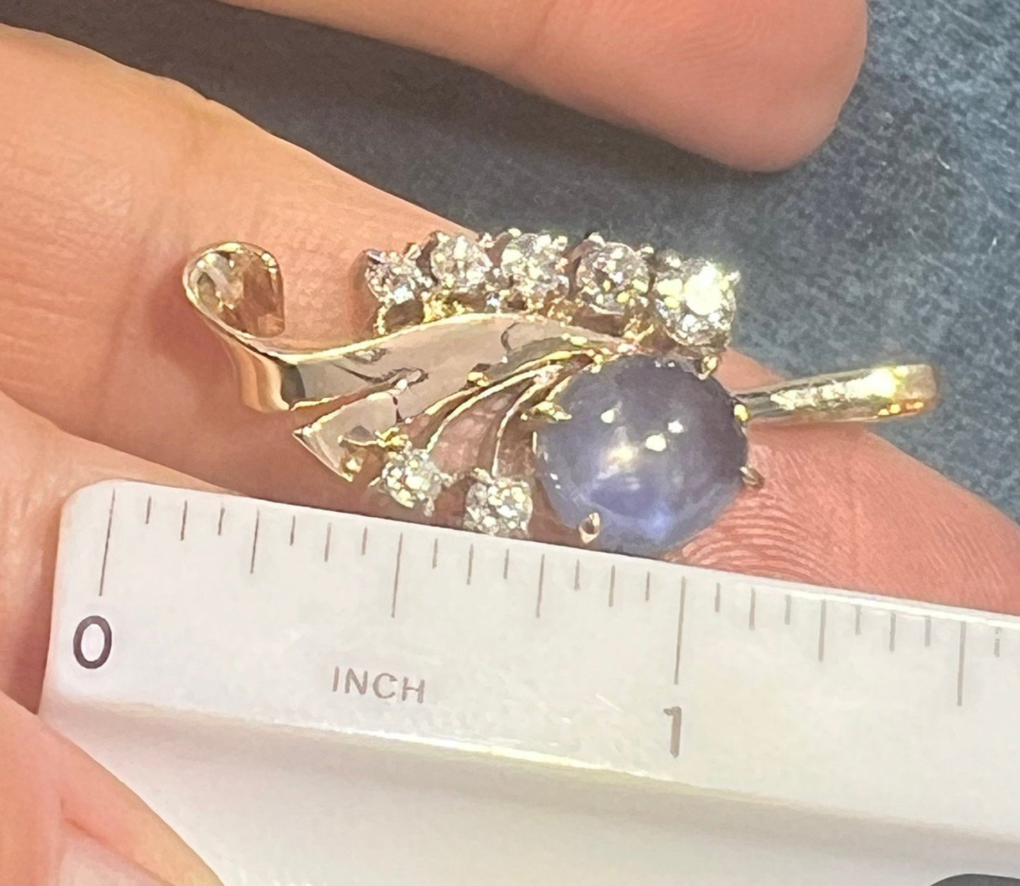 14k Gold Blue STAR SAPPHIRE + Diamond Pendant *Video* - R