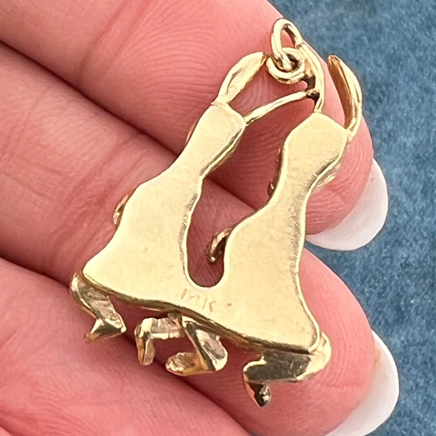 14k Gold Bunny Rabbit Friends Sisters Pendant. Sapphire + Ruby Eyes. 1.25"