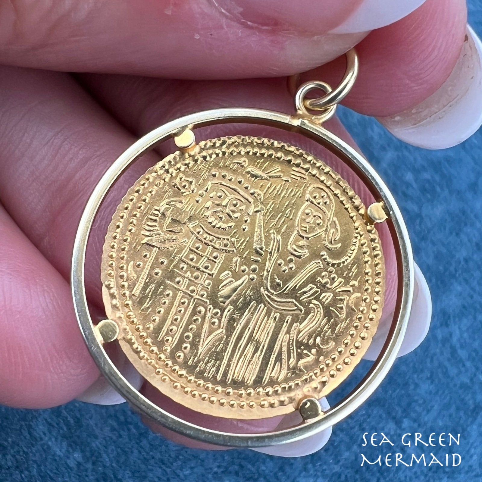 14k Gold Byzantine Medieval Coin Pendant. King + Queen *Video*