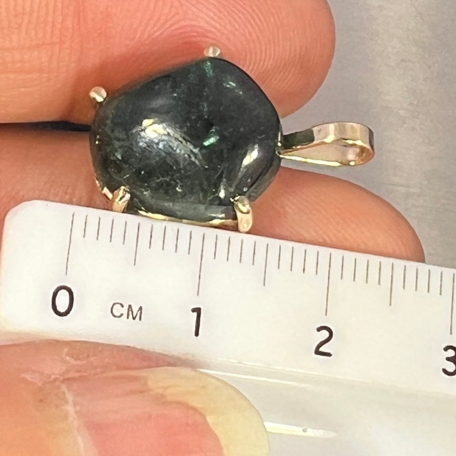 14k Gold Cabochon Blue-Green Tourmaline Pendant. 1" *Video*
