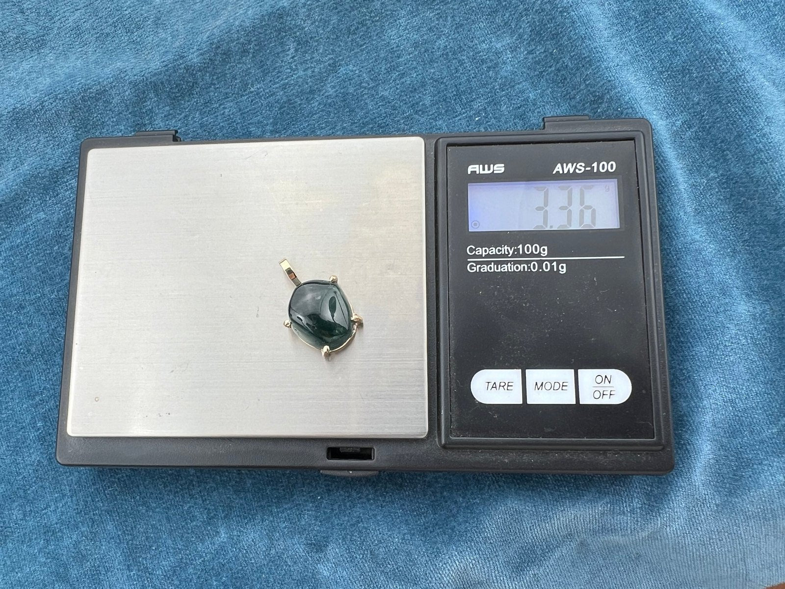 14k Gold Cabochon Blue-Green Tourmaline Pendant. 1" *Video*