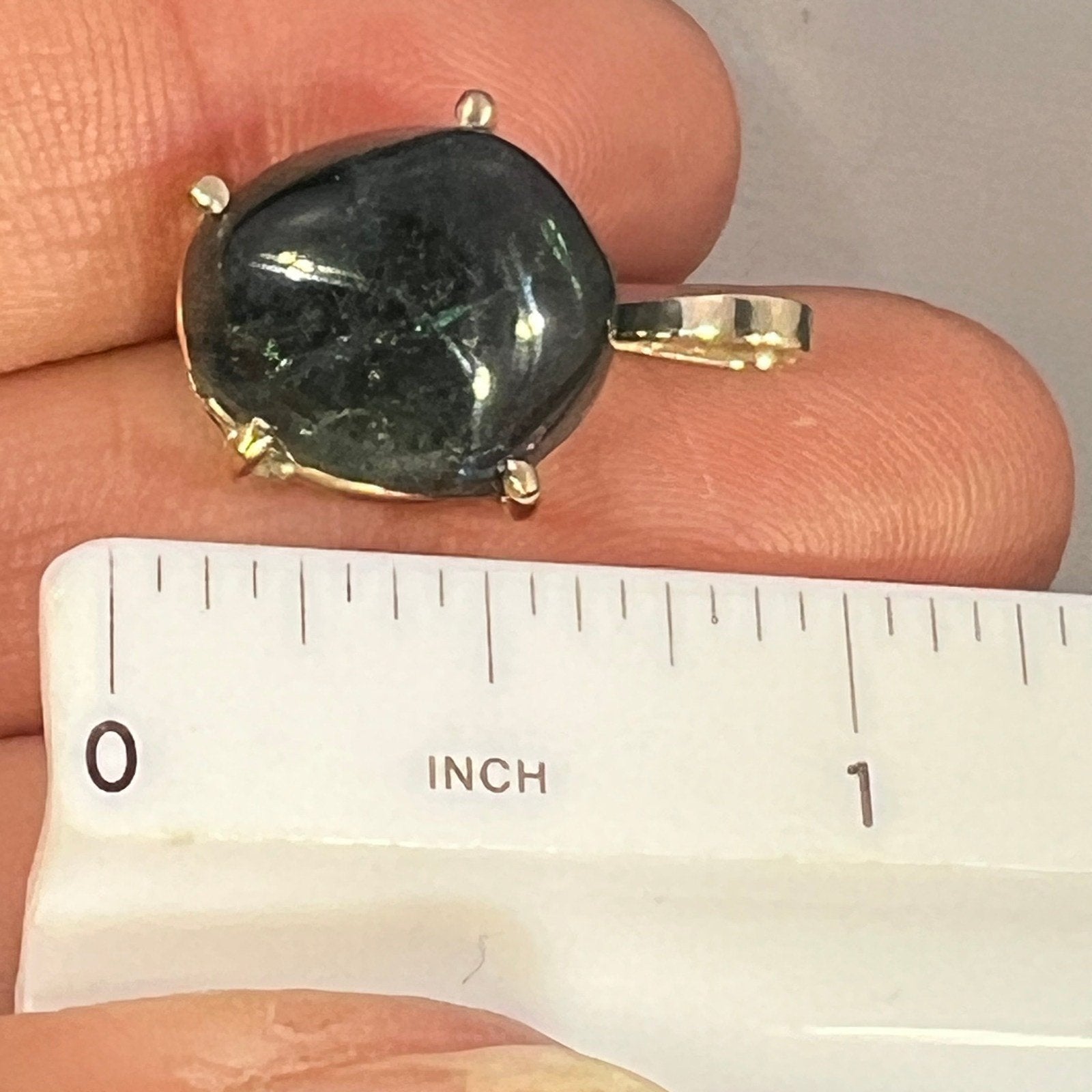 14k Gold Cabochon Ocean Blue-Green Tourmaline Pendant *Video*