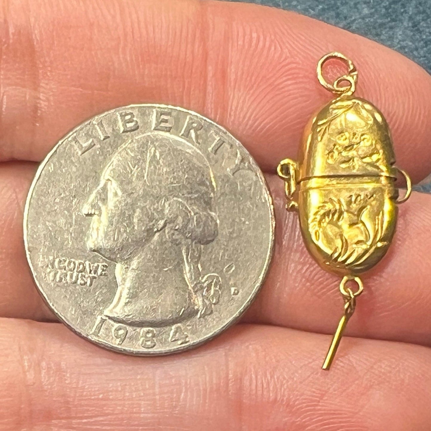 14k Gold Capsule Pillbox Locket Pendant. Tiny Mementos!