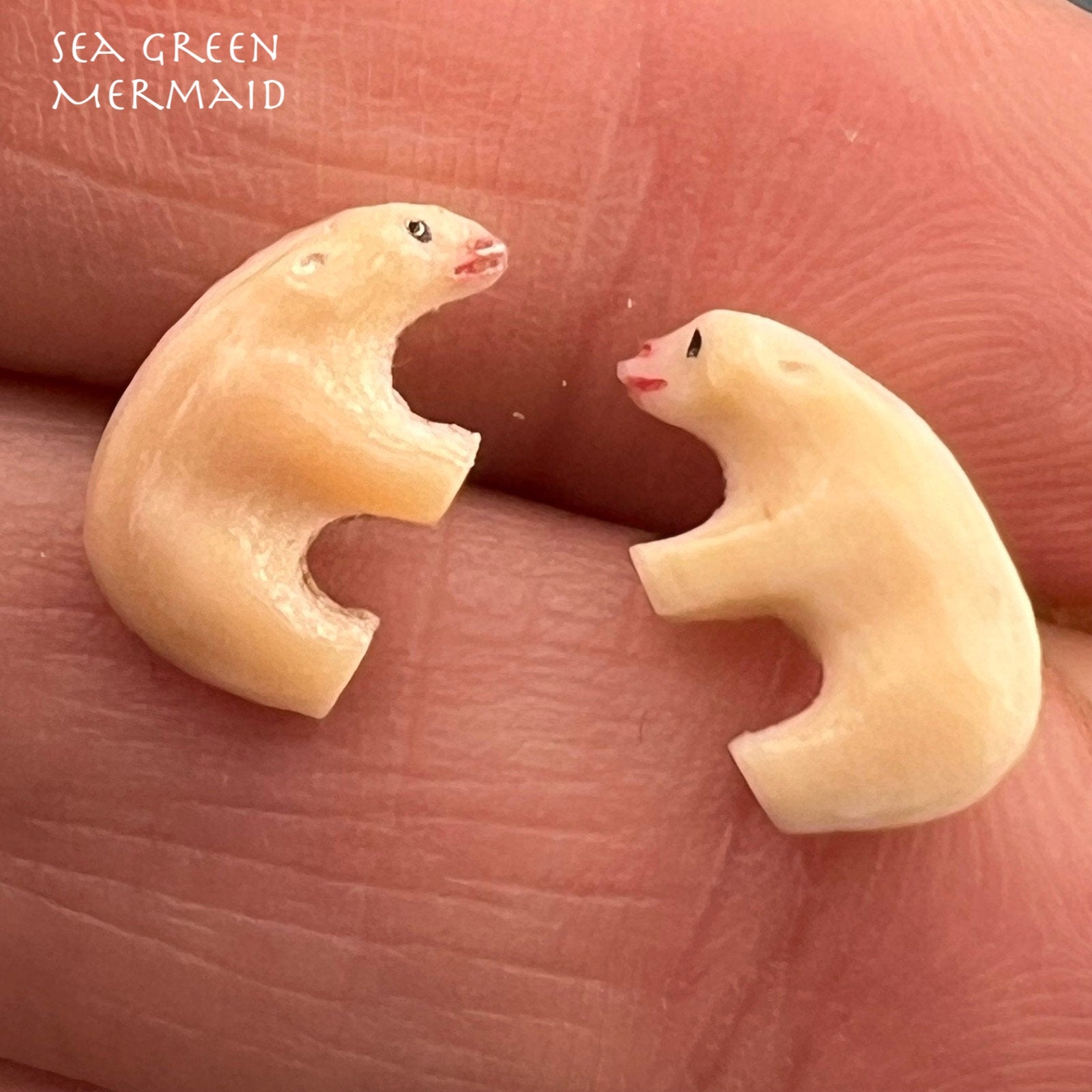 14k Gold Carved 1940s Alaskan Polar Bear Earrings. Tiny!