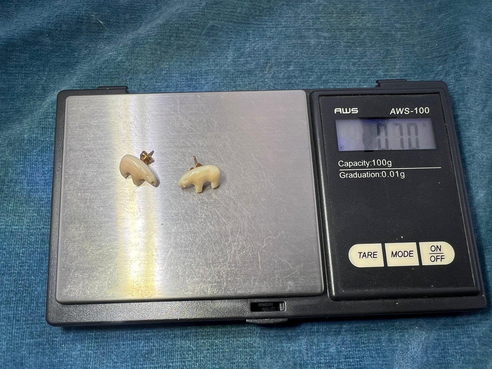 14k Gold Carved 1940s Alaskan Polar Bear Earrings. Tiny!