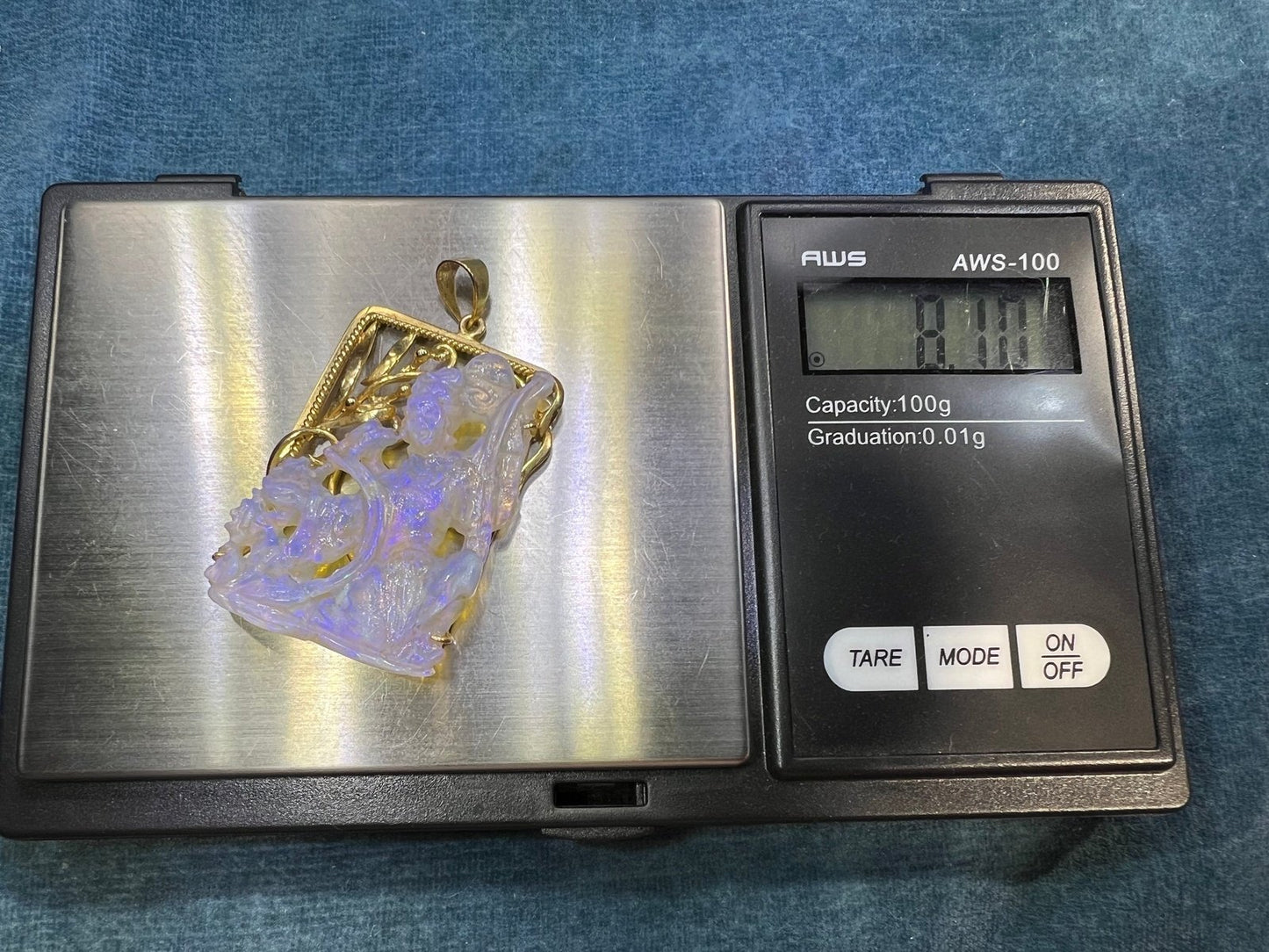 14k Gold Carved Australian Opal Guanyin Pendant. 1.7"+ 8g *Video*
