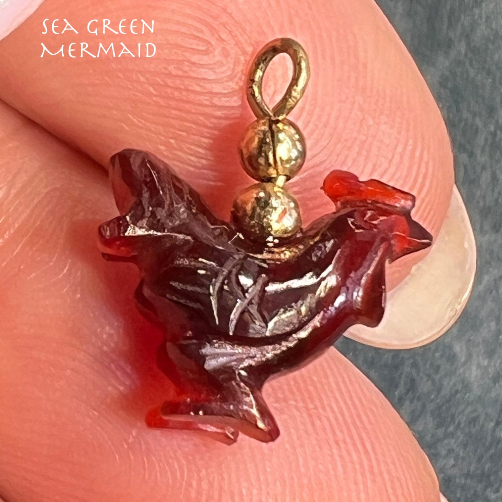 14k Gold Carved Carnelian Mama Hen Chicken Pendant. Antique