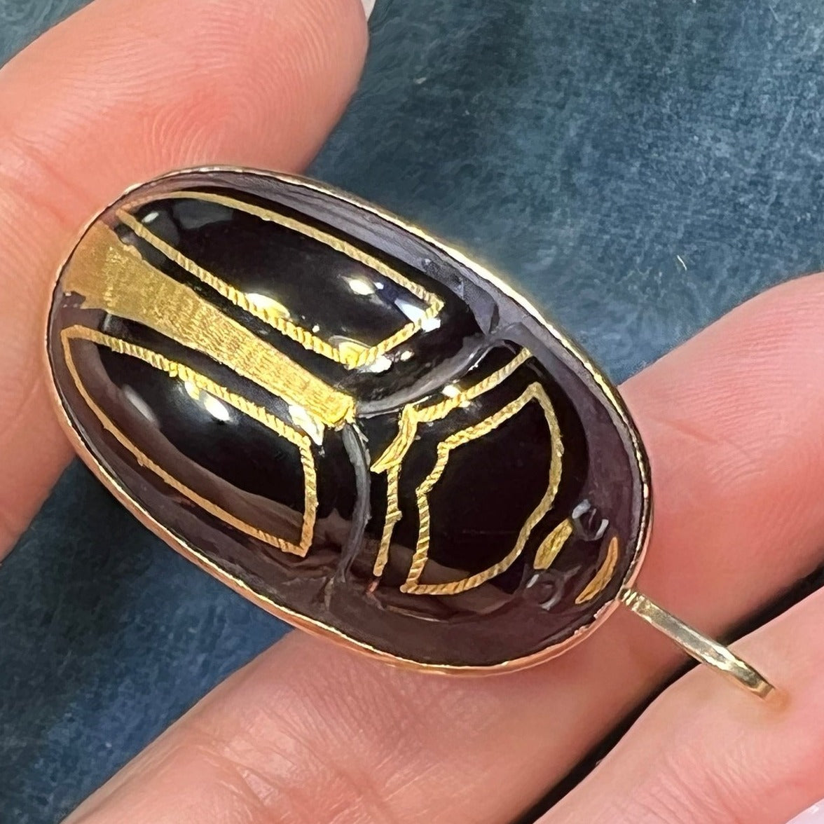 14k Gold Carved Garnet Antique Scarab Pendant. 2" + 17g *Video*