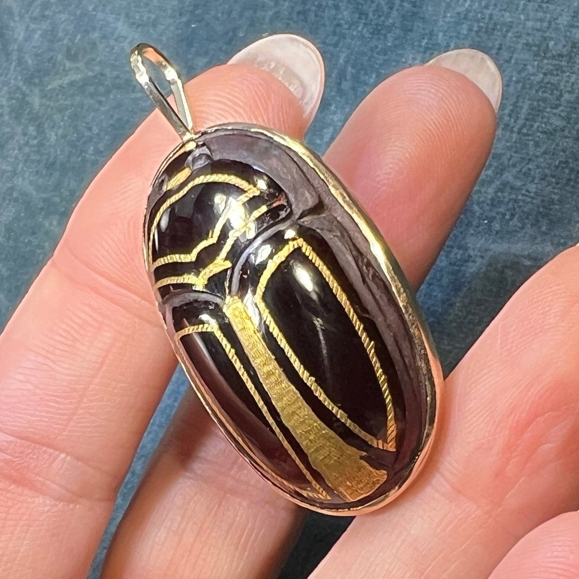 14k Gold Carved Garnet Antique Scarab Pendant. 2" + 17g *Video*