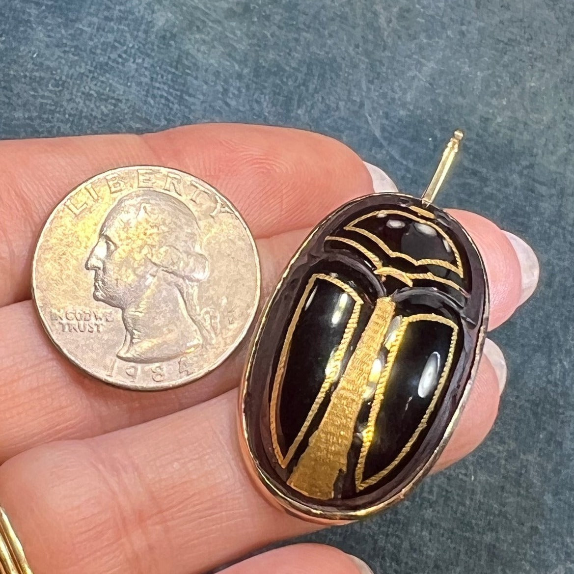 14k Gold Carved Garnet Antique Scarab Pendant. 2" + 17g *Video*