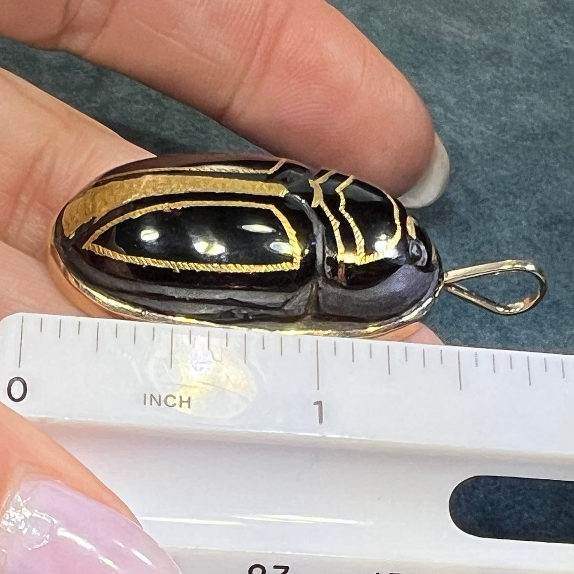 14k Gold Carved Garnet Antique Scarab Pendant. 2" + 17g *Video*