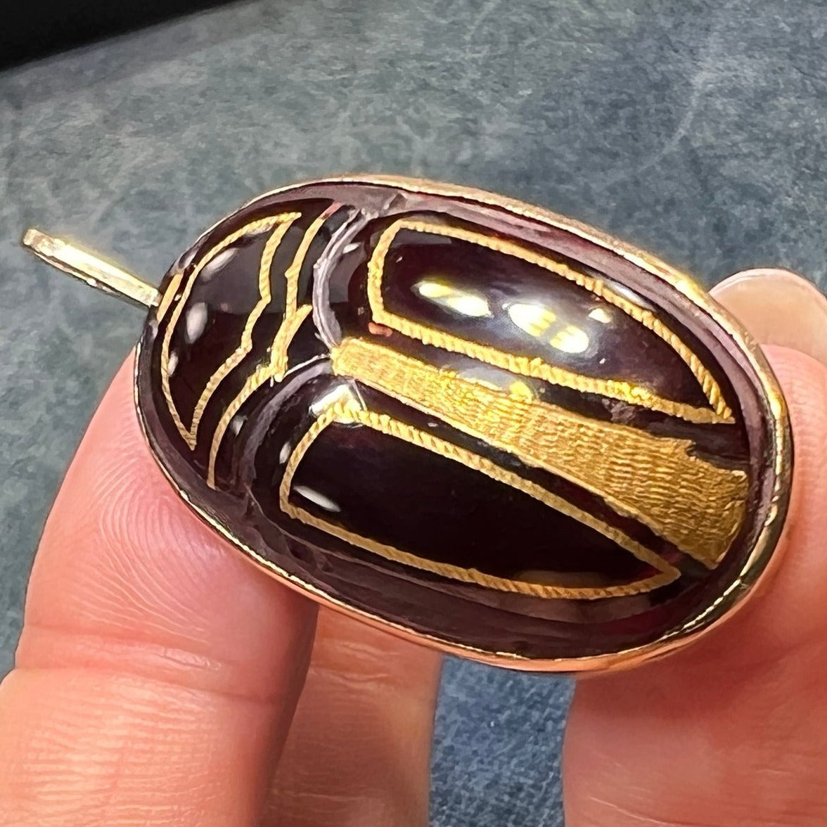 14k Gold Carved Garnet Antique Scarab Pendant. 2" + 17g *Video*