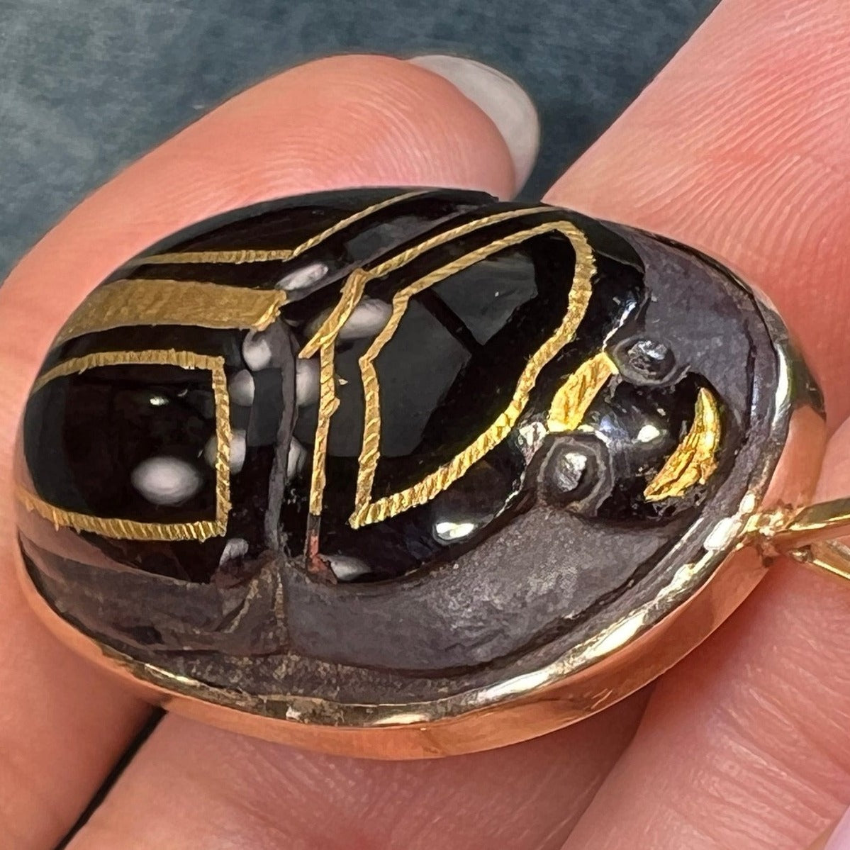 14k Gold Carved Garnet Antique Scarab Pendant. 2" + 17g *Video*