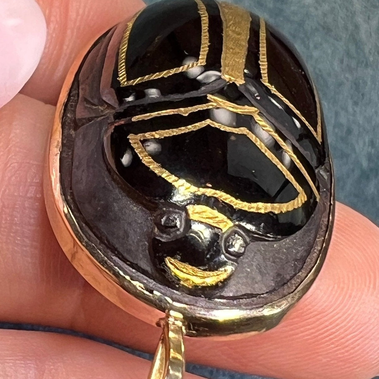 14k Gold Carved Garnet Antique Scarab Pendant. 2" + 17g *Video*