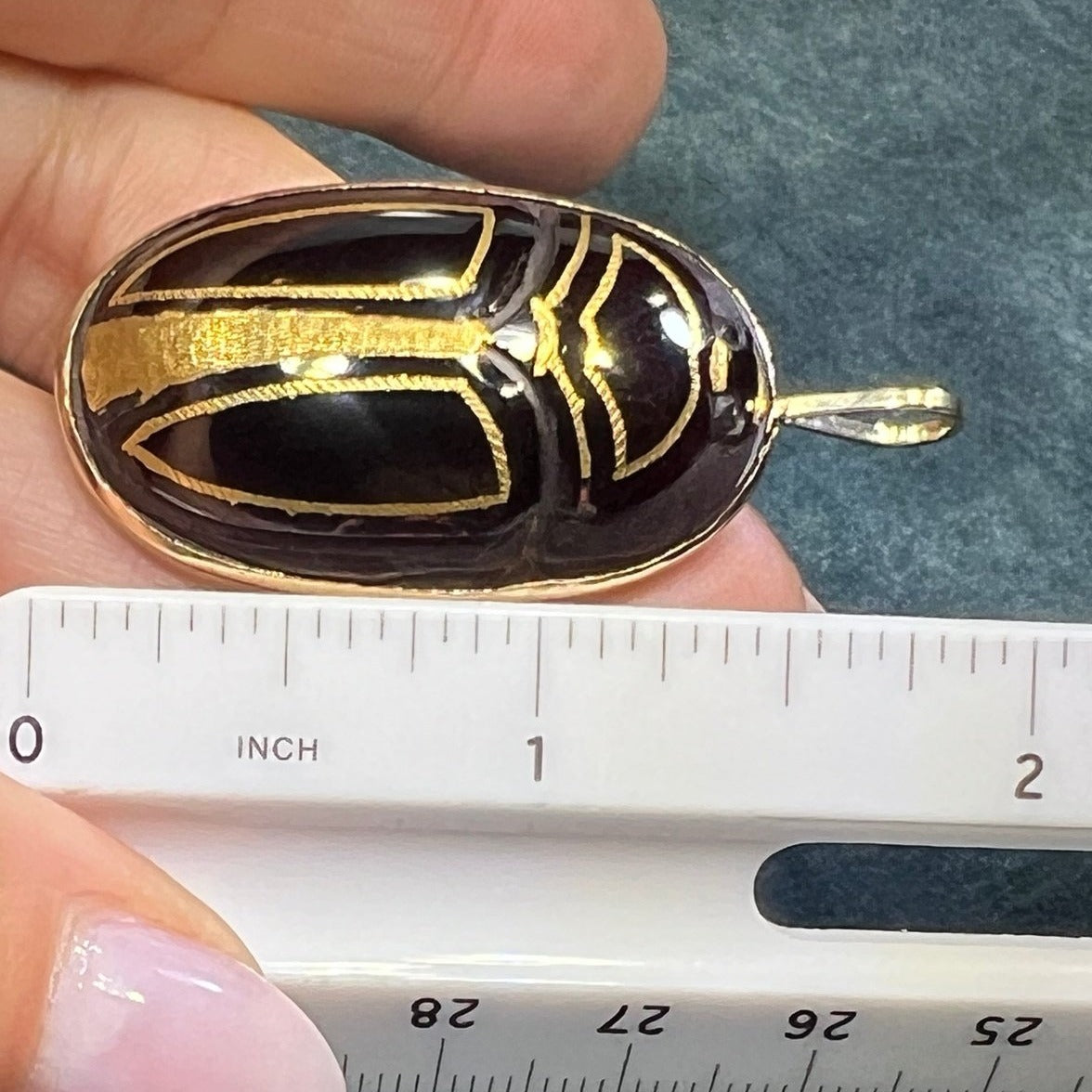 14k Gold Carved Garnet Antique Scarab Pendant. 2" + 17g *Video*