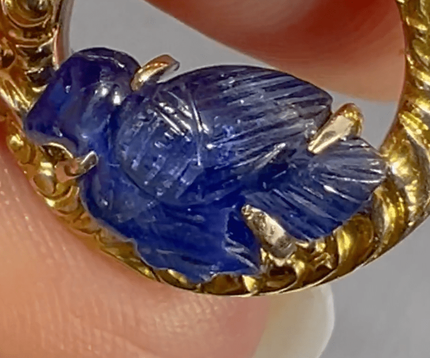 14k Gold Carved Sapphire Blue Bird in 10k Circle Pendant *Video*