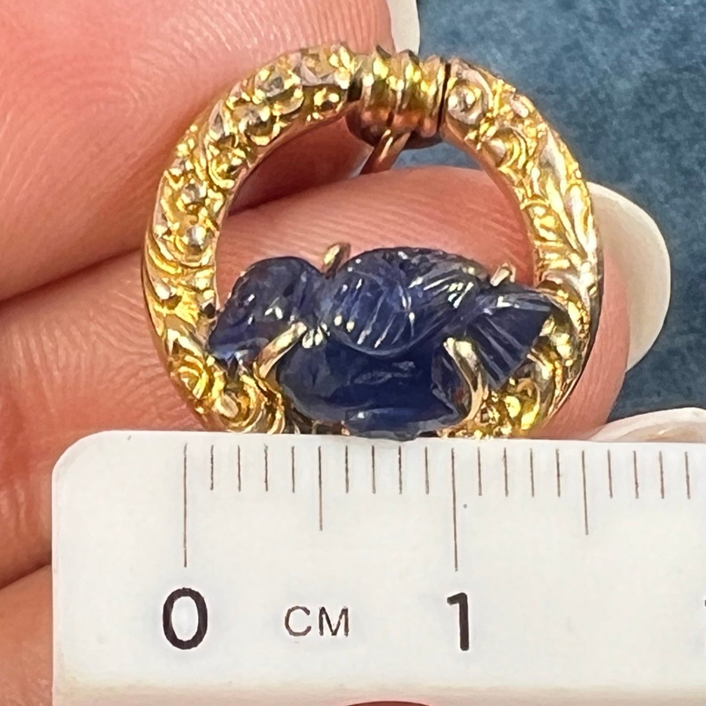 14k Gold Carved Sapphire Blue Bird in 10k Circle Pendant *Video*