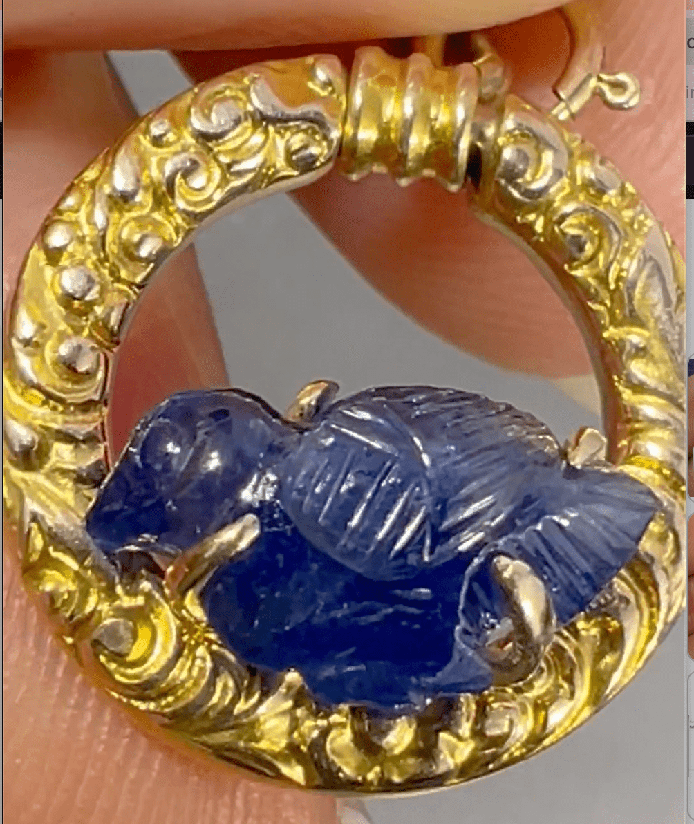 14k Gold Carved Sapphire Blue Bird in 10k Circle Pendant *Video*