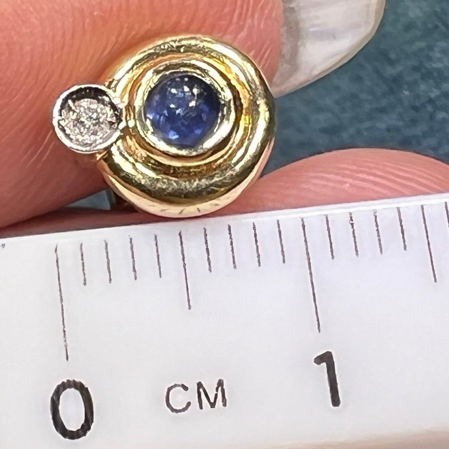 14k Gold Ceylon Blue Sapphire Cabochon + Diamond Earrings