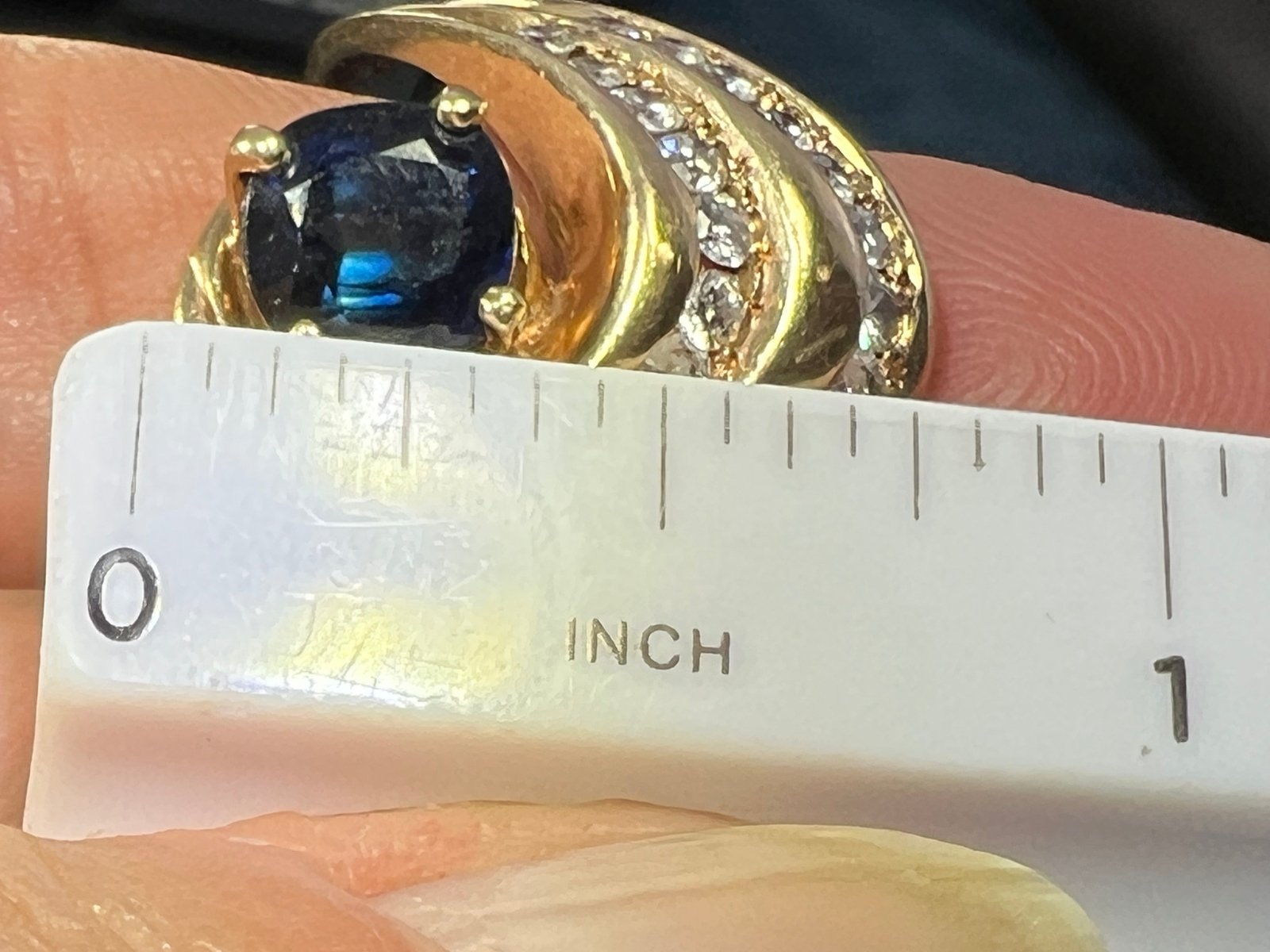14k Gold Ceylon Blue Sapphire Ring w Diamonds. Ocean Wave *Video*