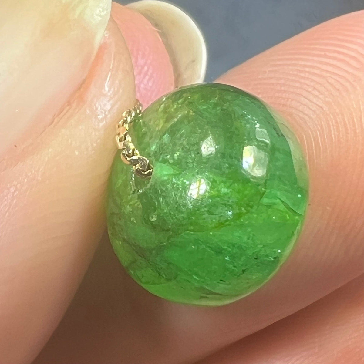 14k Gold Chain Necklace w Emerald Cabochon Pendant *Video*