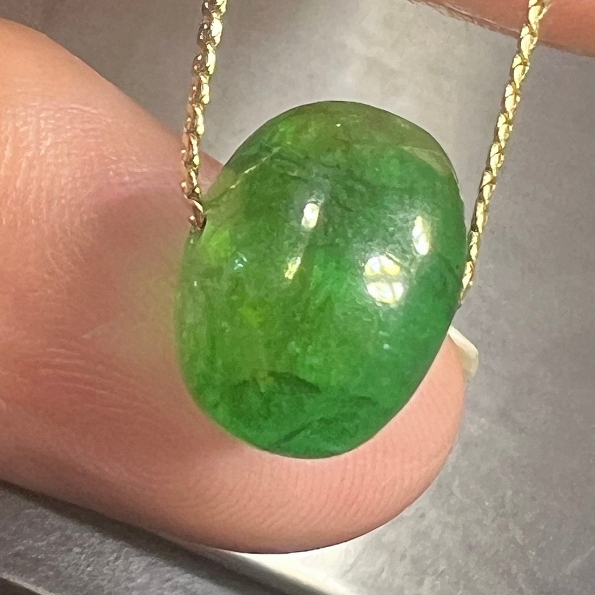 14k Gold Chain Necklace w Emerald Cabochon Pendant *Video*