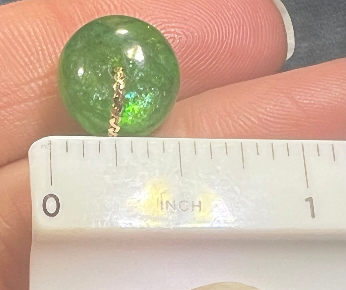 14k Gold Chain Necklace w Emerald Cabochon Pendant *Video*