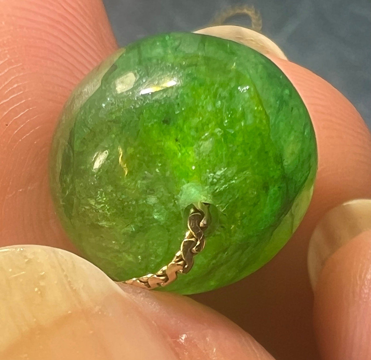 14k Gold Chain Necklace w Emerald Cabochon Pendant *Video*
