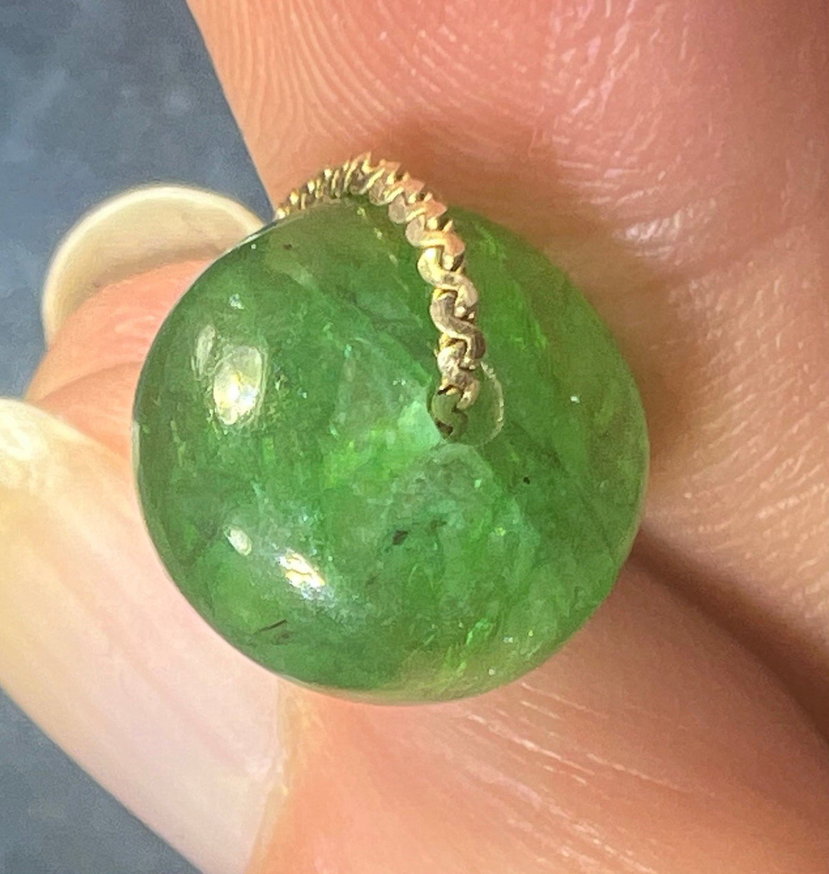 14k Gold Chain Necklace w Emerald Cabochon Pendant *Video*